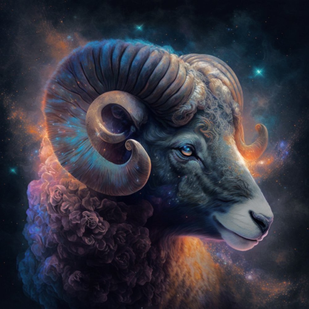 8x8 Aries Zodiac The‎ Ram Fantasy Wall Art Illustration Watercolor Oil Painti…
